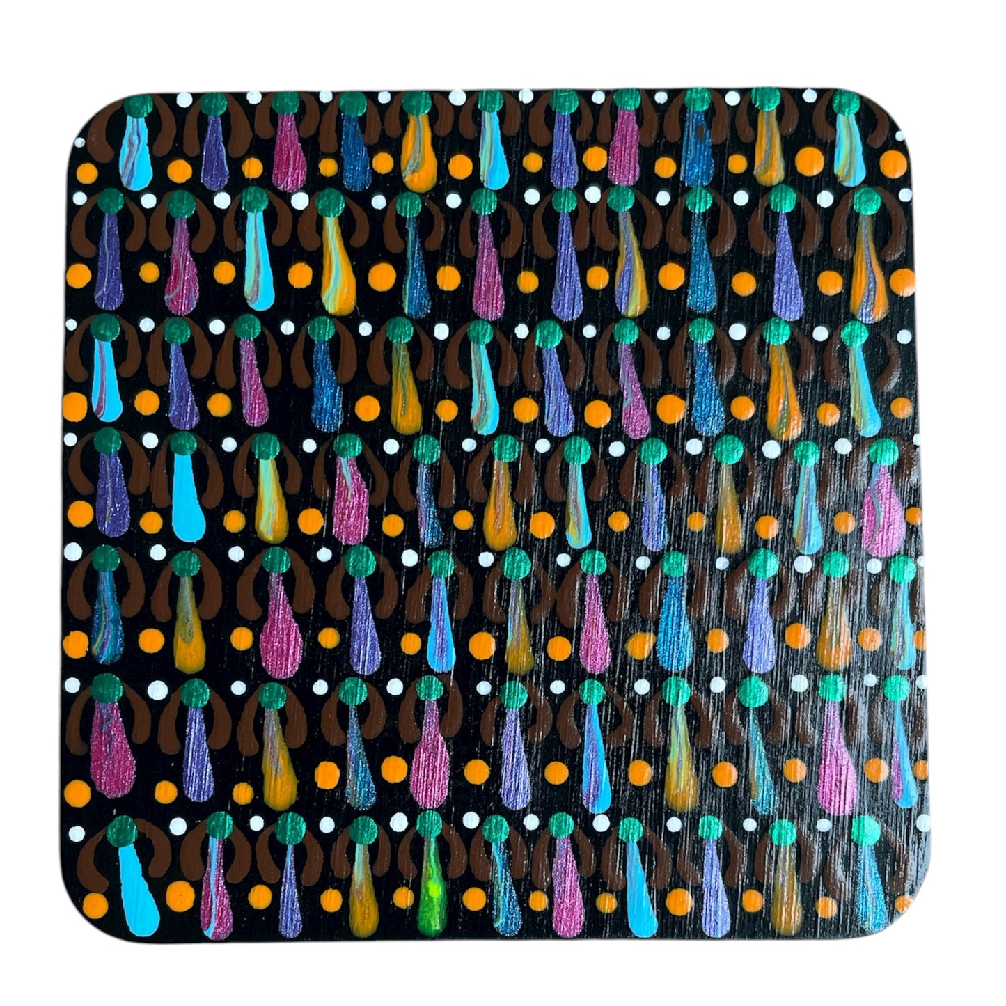 Square Drink Coasters Painted with Unique Mandala Designs Centerpiece Decor