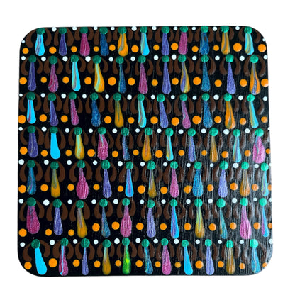 Square Drink Coasters Painted with Unique Mandala Designs Centerpiece Decor