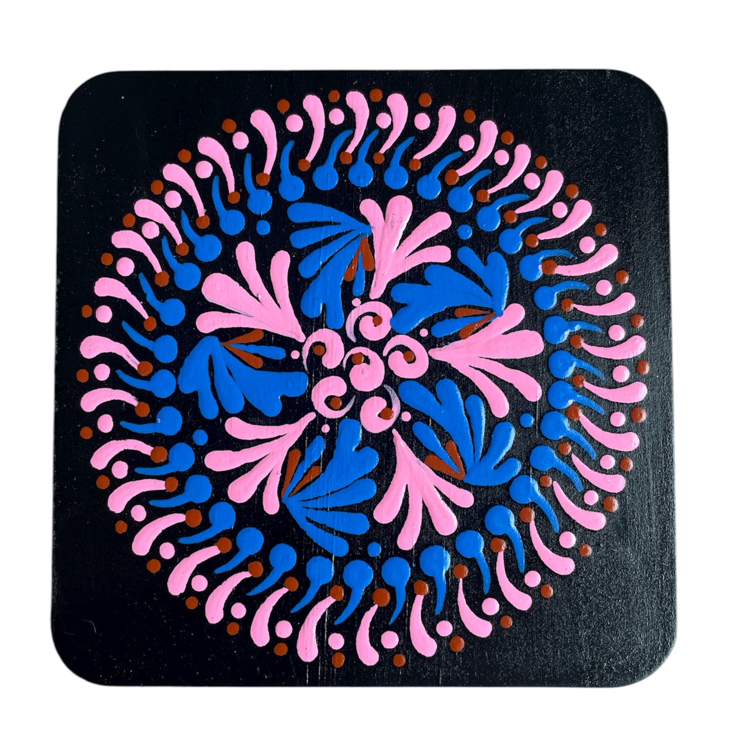 Square Drink Coasters Painted with Unique Mandala Designs Centerpiece Decor