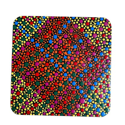 Square Drink Coasters Painted with Unique Mandala Designs Centerpiece Decor