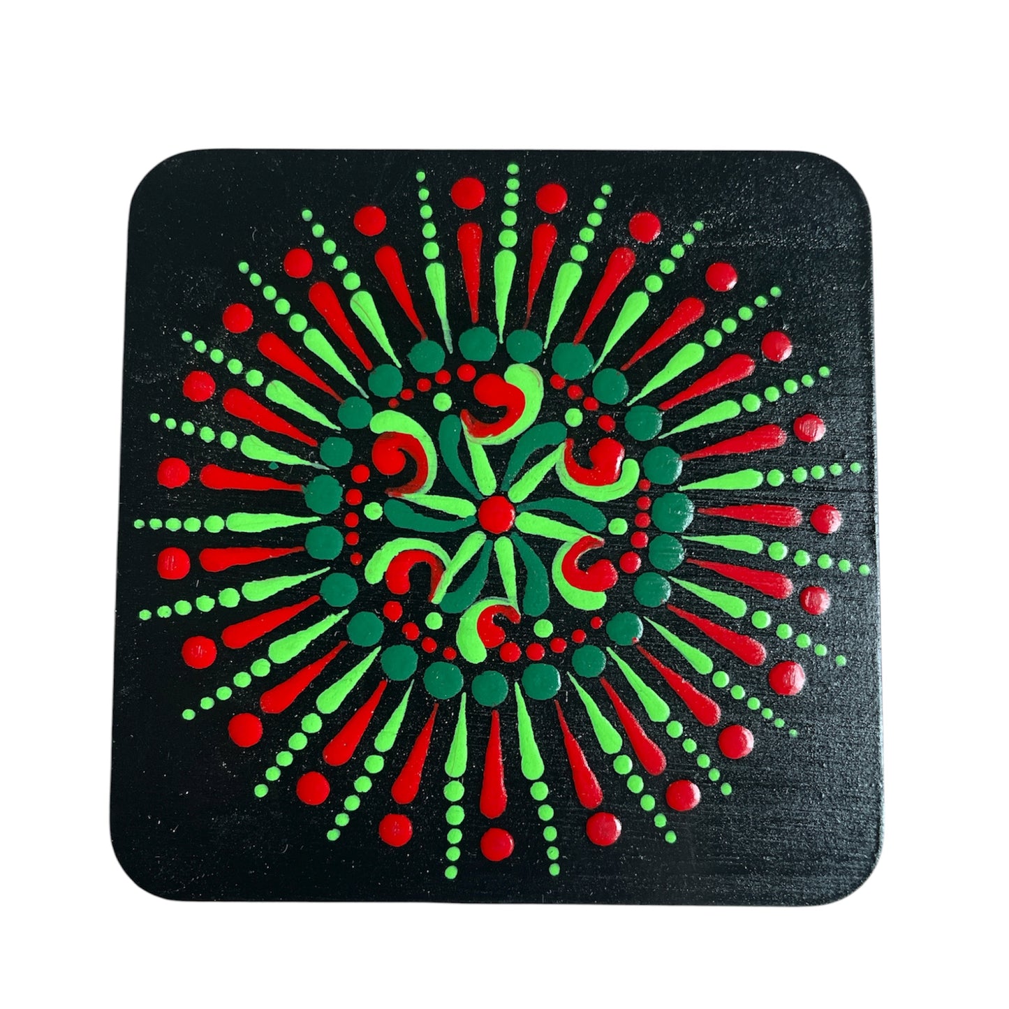 Square Drink Coasters Painted with Unique Mandala Designs Centerpiece Decor