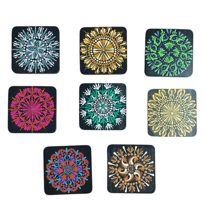 Square Drink Coasters Painted by hand with Unique Mandala Designs Centerpiece Decor