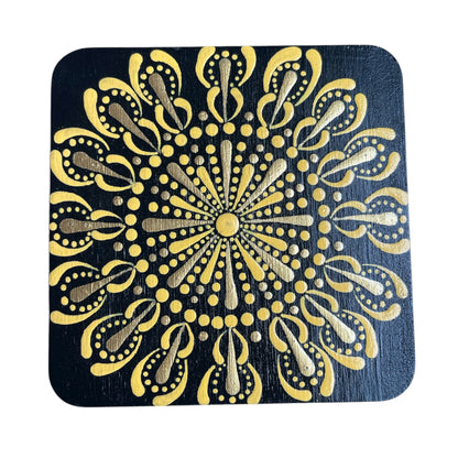 Square Drink Coasters Painted by hand with Unique Mandala Designs Centerpiece Decor