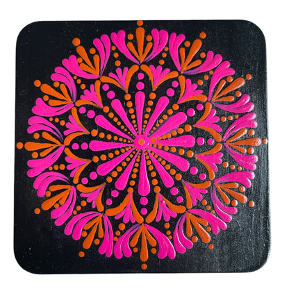 Square Drink Coasters Painted by hand with Unique Mandala Designs Centerpiece Decor