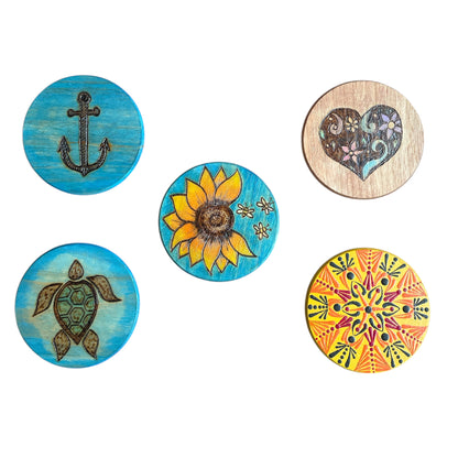 Drink Coasters Hand Painted with Sunflower| Anchor| Turtle| Heart| Mandala Designs