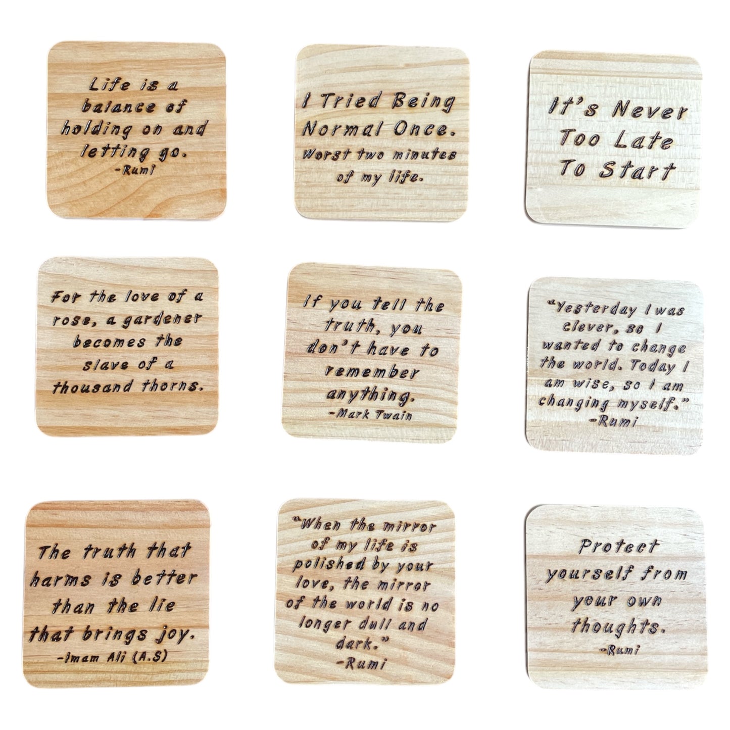 Square Drink Coasters with Unique Rumi Quotes| Random Quotes