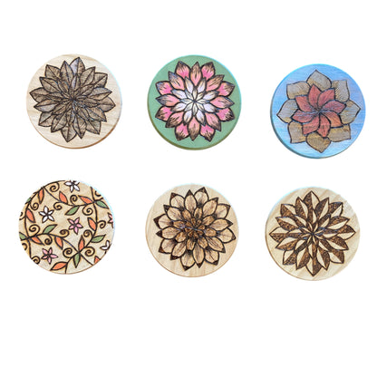 Table Coasters Hand Painted and Wood Burned Designs Centerpiece Decor