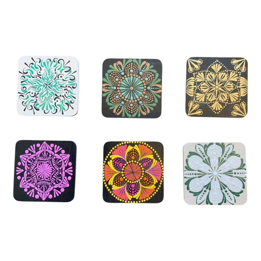 Square Drink Coasters Painted with Dot Art Designs Centerpiece Decor