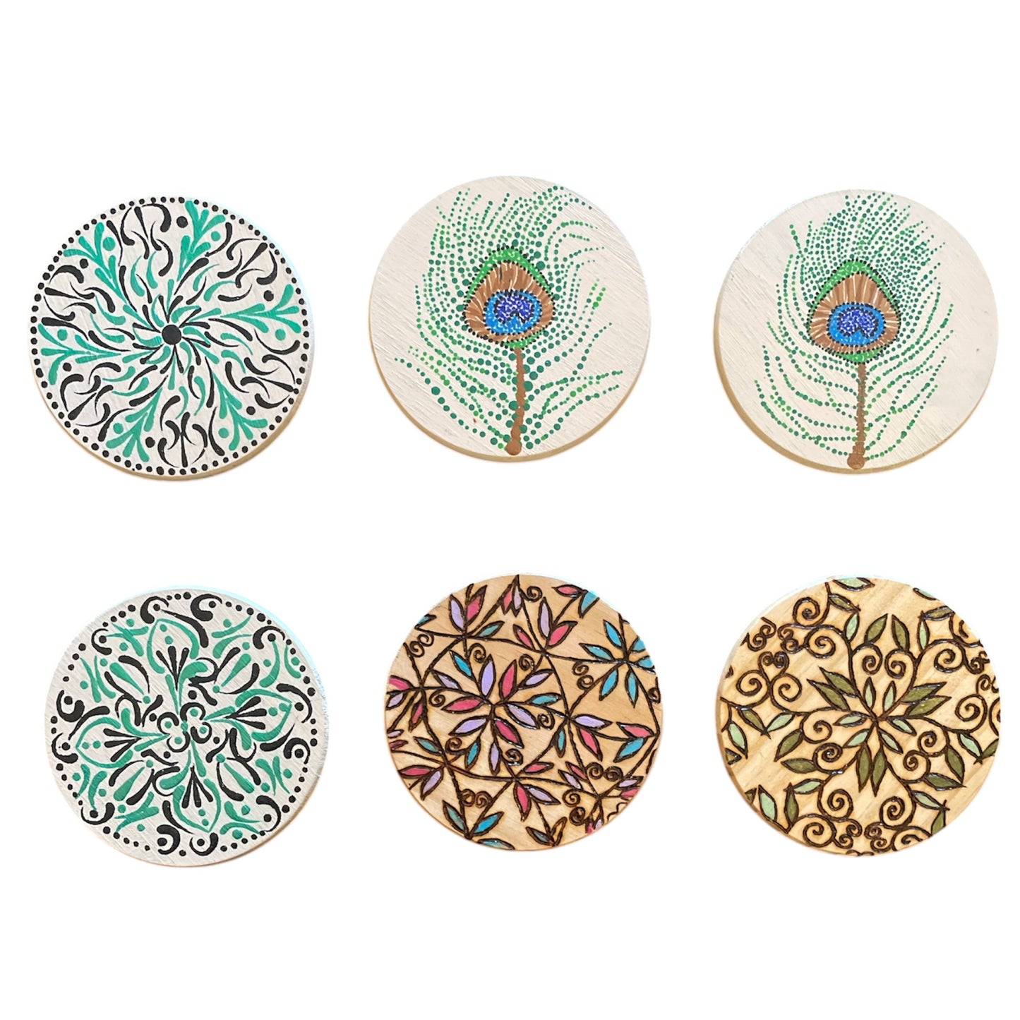Table Coasters Hand Painted with Dot Art Mandala Designs Centerpiece Decor