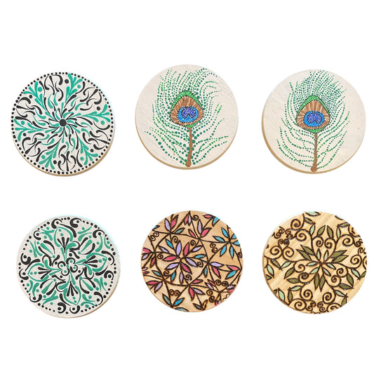 Table Coasters Hand Painted with Dot Art Mandala Designs Centerpiece Decor