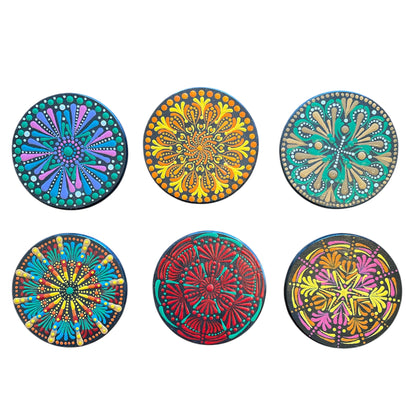 Drink Coasters Hand Painted with Dot Art Mandala Designs Centerpiece Decor