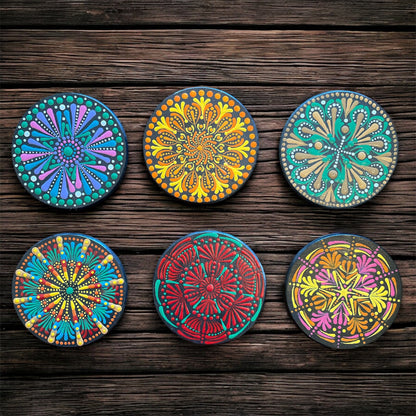 Drink Coasters Hand Painted with Dot Art Mandala Designs Centerpiece Decor