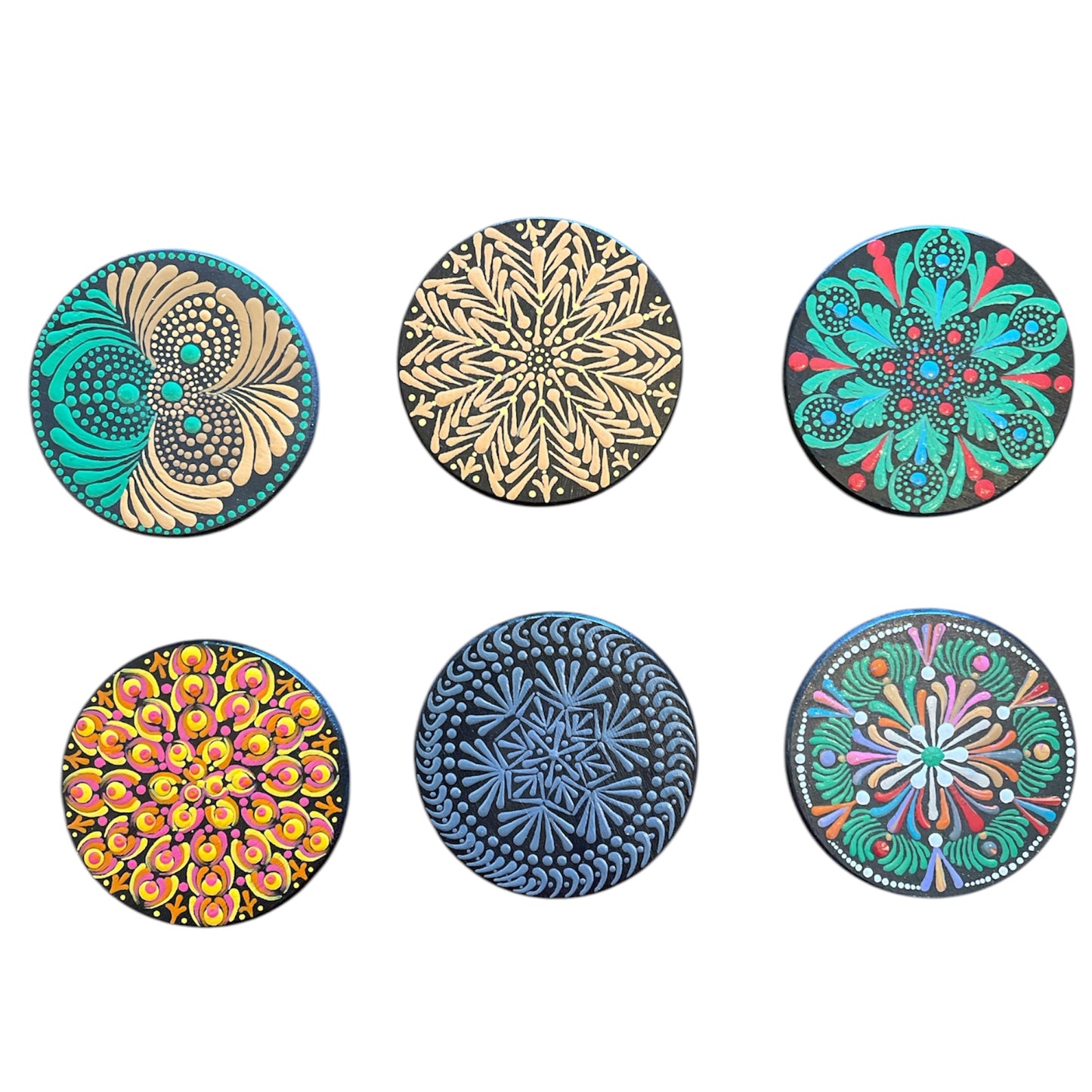 Drink Coasters Hand Painted with Dot Art Mandala Designs Centerpiece Decor