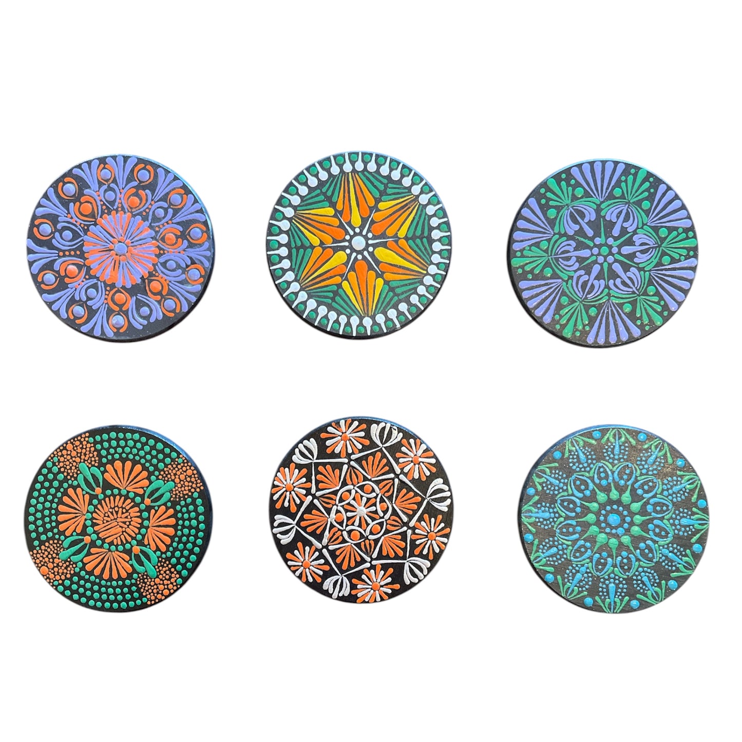 Drink Coasters Hand Painted with Dot Art Mandala Designs