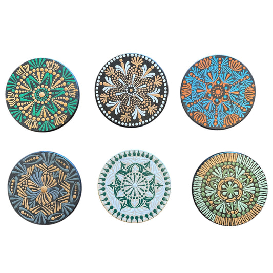Drink Coasters Hand Painted with Dot Art Mandala Designs