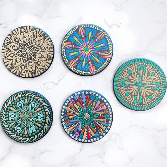 Drink Coasters Hand Painted with Dot Art Mandala Designs