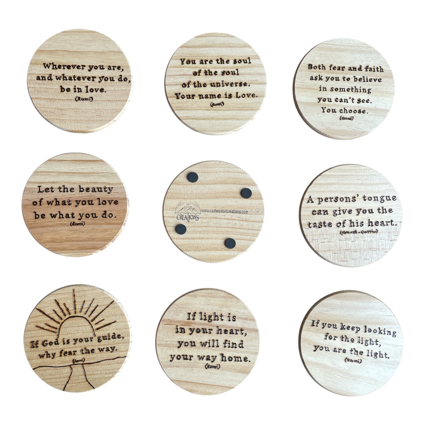 Round Wooden Coasters| Rumi Quotes| Custom Quotes Welcome