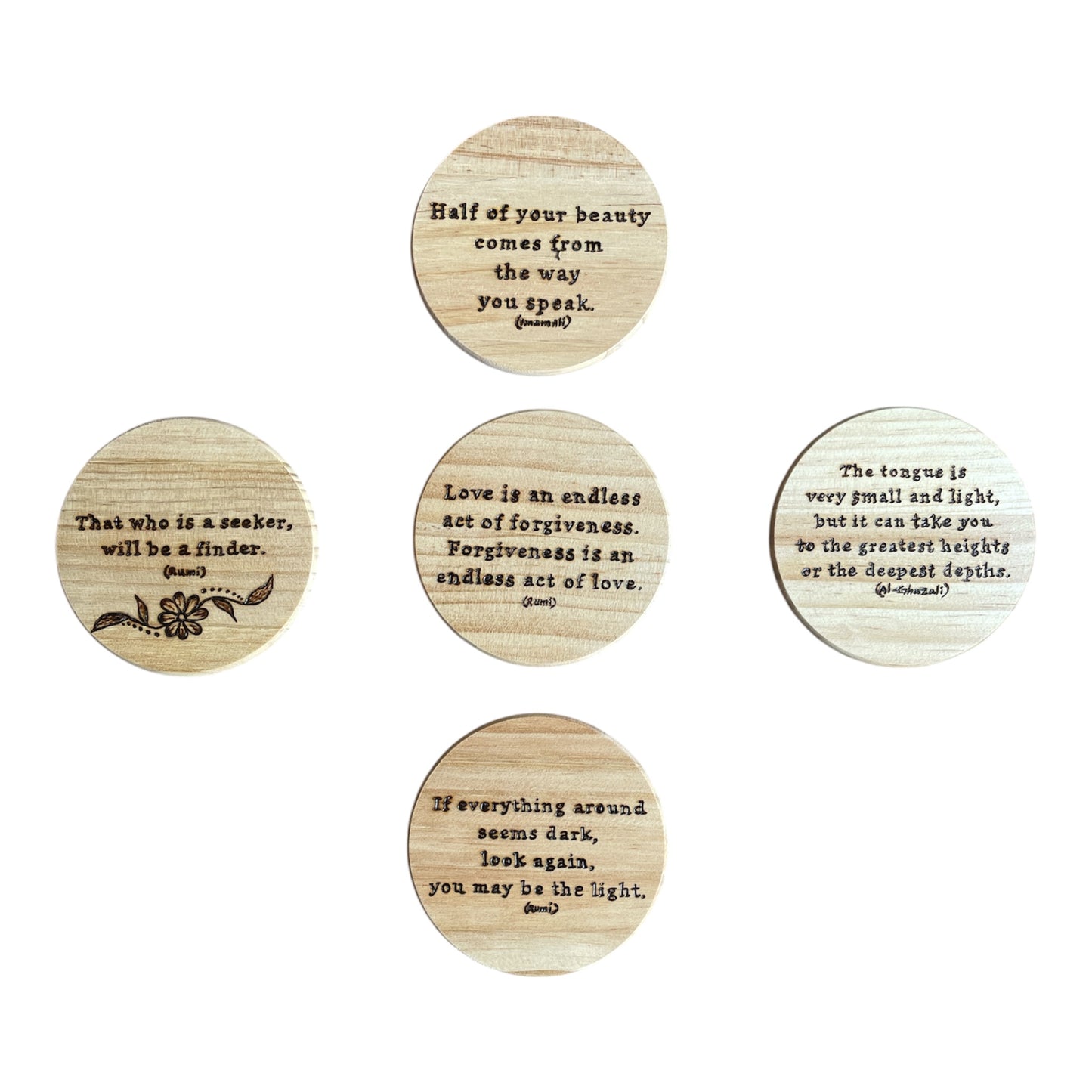 Round Wooden Coasters| Rumi Quotes| Custom Quotes Welcome