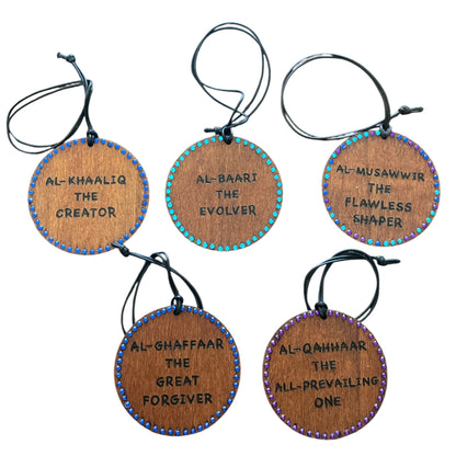 Allah’s Names Arabic Calligraphy with English Translation Ornament/Car Hanging