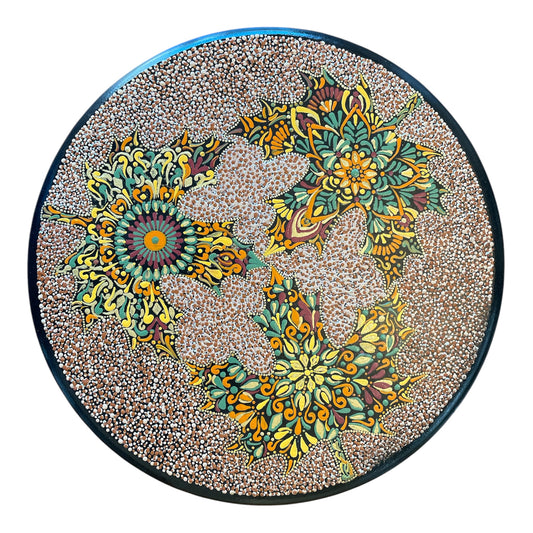 Lazy Susan with Fall Leaves on a Sand Heavy Duty Solid Wood