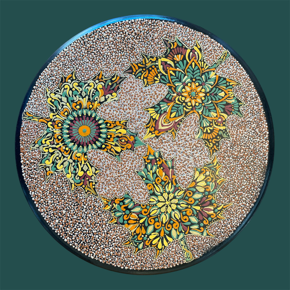 Lazy Susan with Fall Leaves on a Sand Heavy Duty Solid Wood