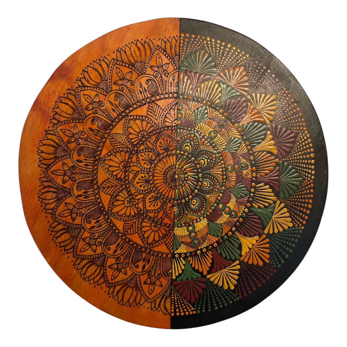 Mandala con espejos Arte de puntos con tonos de azul, dorado, rojo, blanco, decoración de pared hecha a mano para el hogar y la oficina