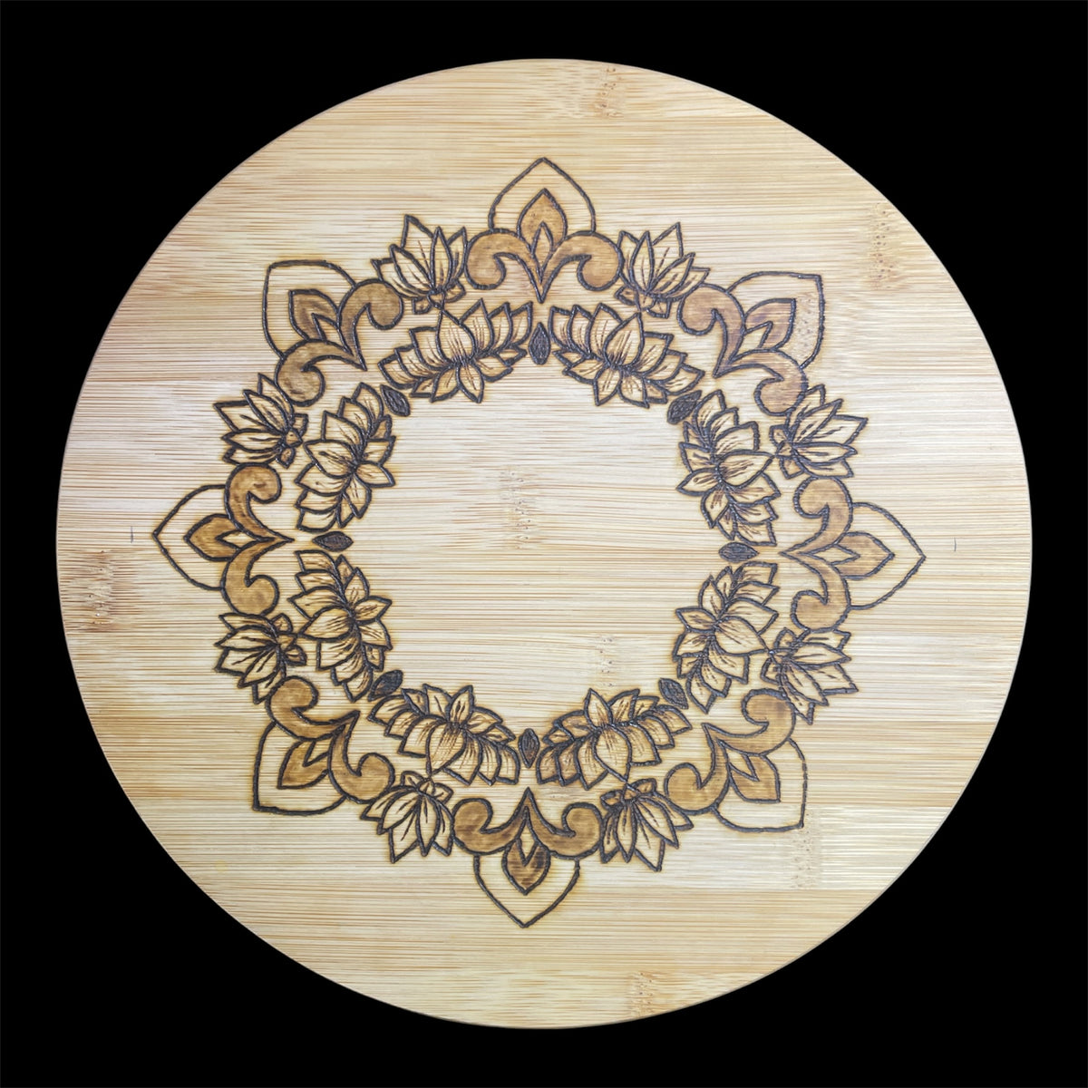 Bamboo Lazy Susan 10" Wood Burned by Hand