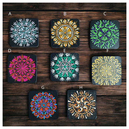 Square Drink Coasters Painted by hand with Unique Mandala Designs Centerpiece Decor