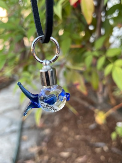 Blue Fish Necklace or Keychain Writing on Rice Handmade Unique Jewelry