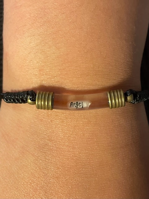 Men Women Unisex Bracelet Black Color Writing on Rice Jewelry Gift