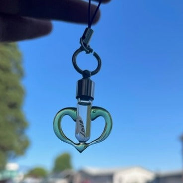 Green Heart Necklace or Keychain Writing on Rice Handmade Jewelry