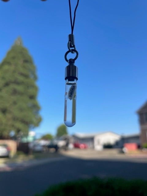 Collar de vial de vidrio largo o llavero escribiendo en joyería única hecha a mano de arroz