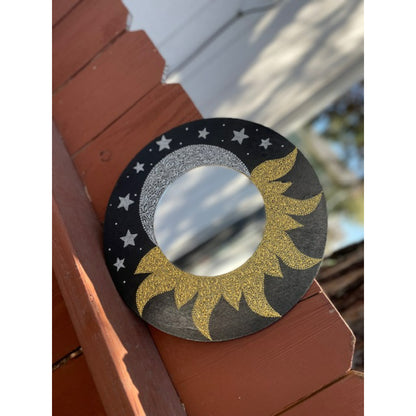 Sun Moon Stars Mirror Dot Art Gold and Silver Acrylic Painting Handmade Decor