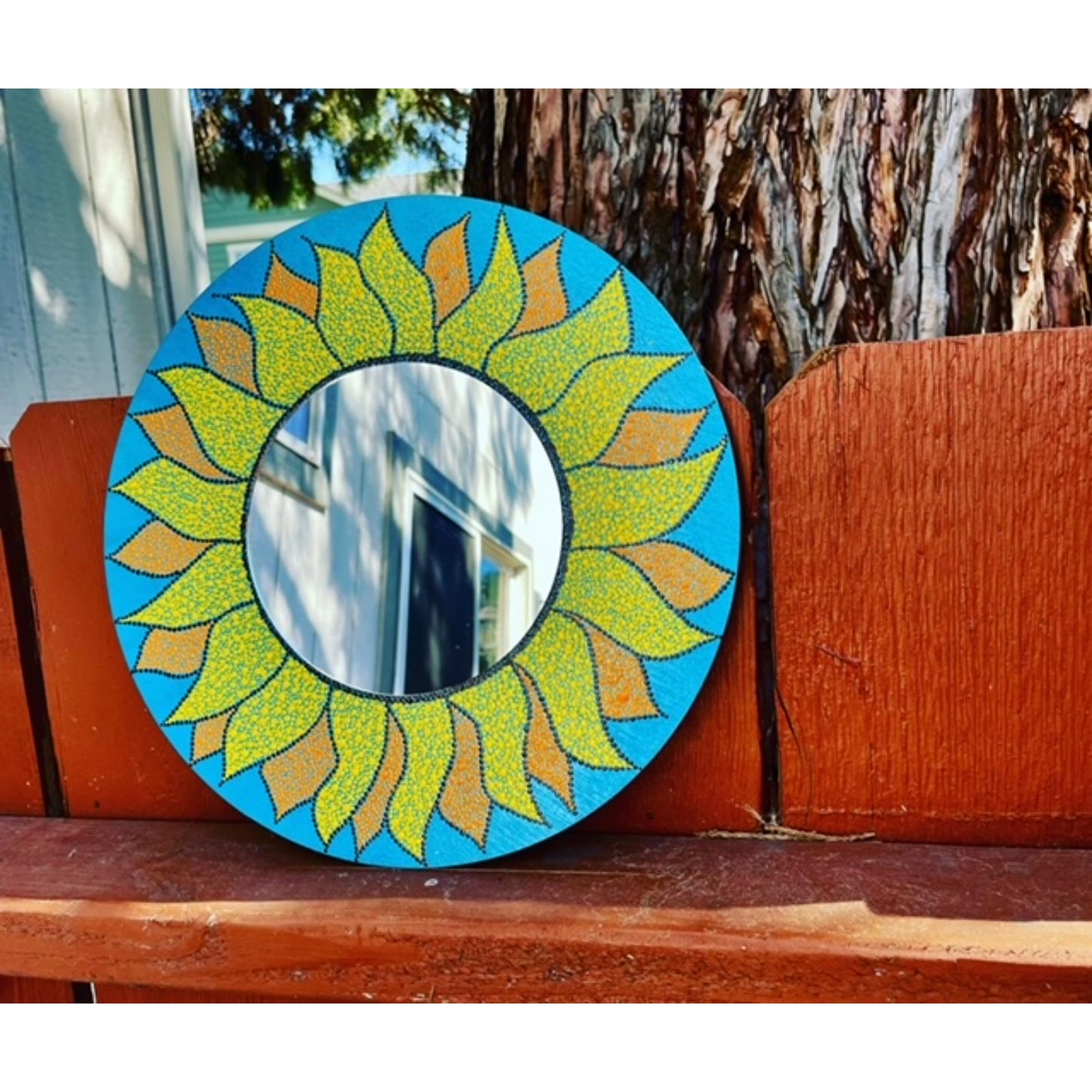 Espejo de pared decorativo de girasol Dot Art hecho a mano