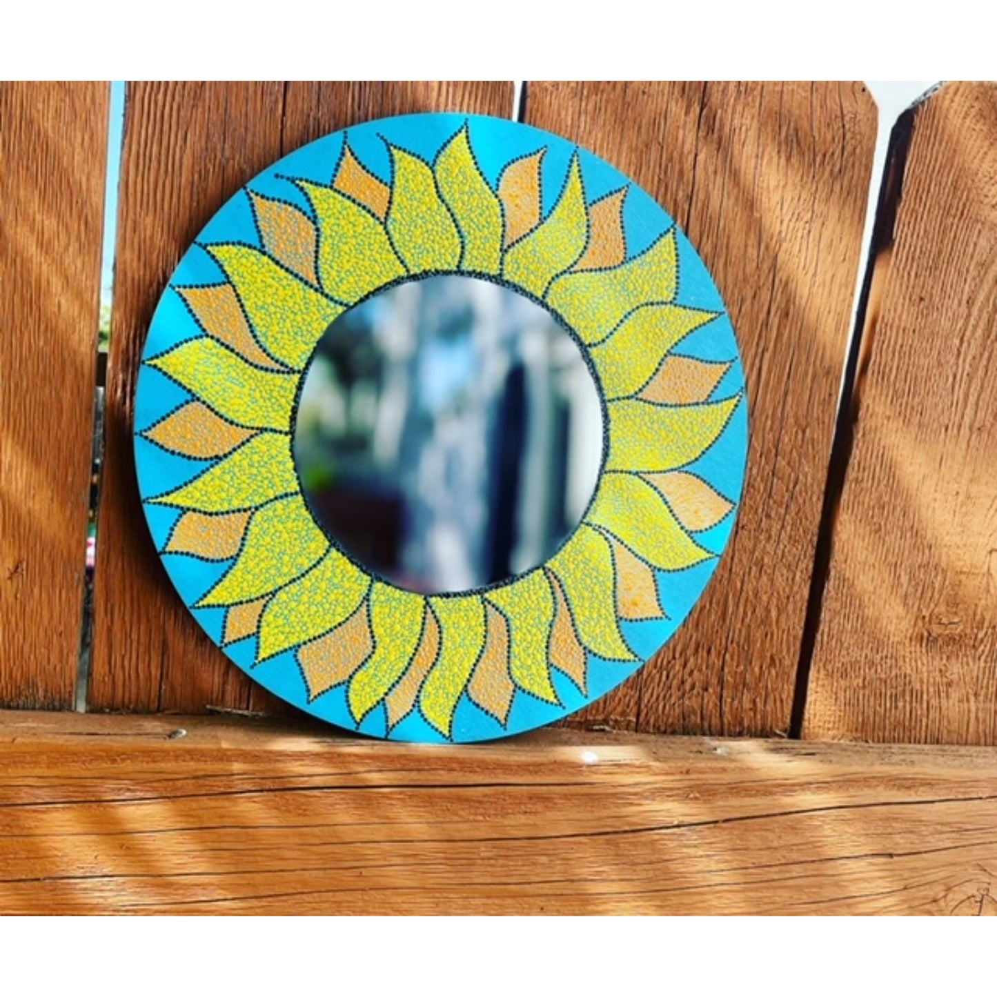 Espejo de pared decorativo de girasol Dot Art hecho a mano