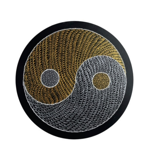 Yin Yang Waves of Life Dot Art Pintura acrílica hecha a mano