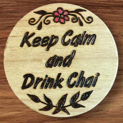 Wooden Coasters 4in by 5/16in Wood Burned Hand Painted Funny Quotes Designs