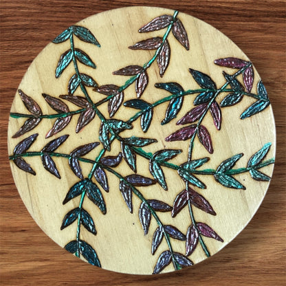 Wooden Coasters 4in by 5/16in Wood Burned Hand Painted Mushrooms Moon Designs (Copy)