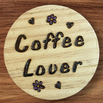 Wooden Coasters 4in by 5/16in Hand Painted Coffee Cold Drinks Holder