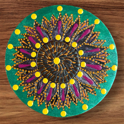 Single Drinks Coasters with Dot Art Designs Sealed for Protection