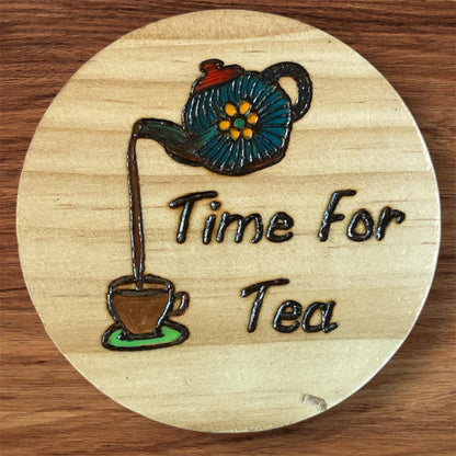 Wooden Coasters 4in by 5/16in Wood Burned Hand Painted Chai Quotes and Designs