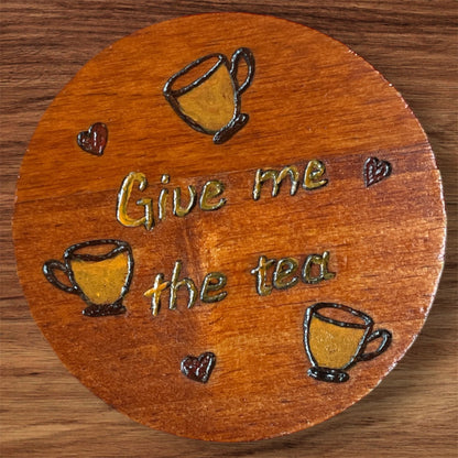 Wooden Coasters 4in by 5/16in Wood Burned Hand Painted Funny Quotes Designs