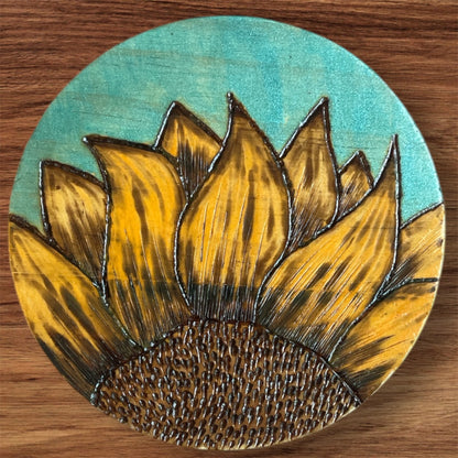 Wooden Coasters 4in by 5/16in Wood Burned Hand Painted Mushrooms Moon Designs (Copy)