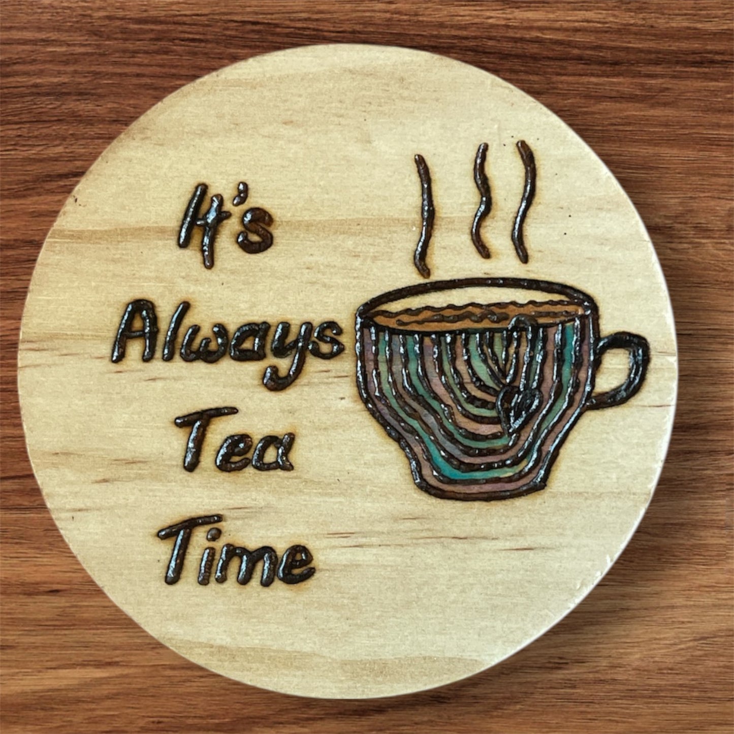 Wooden Coasters 4in by 5/16in Wood Burned Hand Painted Funny Quotes Designs