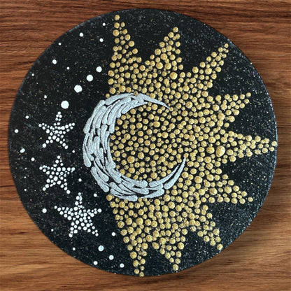 Wooden Coasters 4in by 5/16in Wood Burned Hand Painted Mushrooms Moon Designs (Copy)