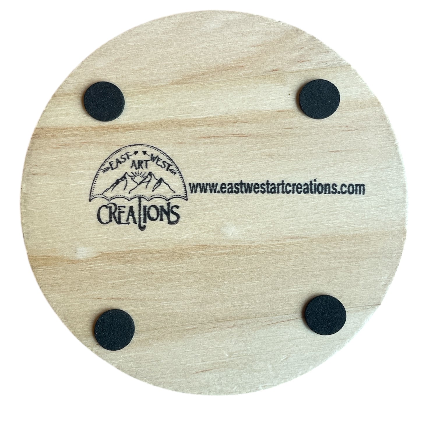 Wooden Coasters 4in by 5/16in Wood Burned Hand Painted Coffee Cold Drinks Holder