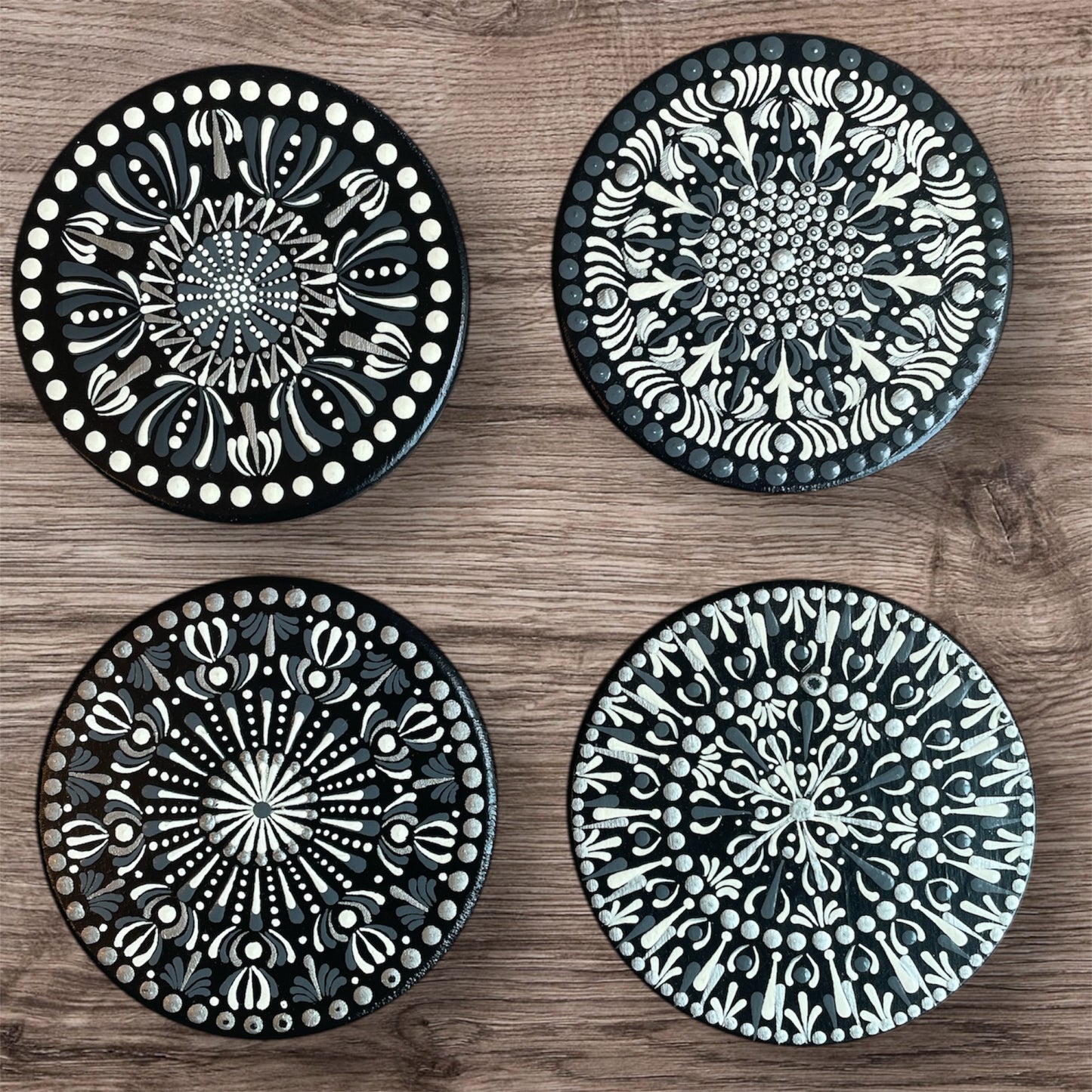 Single Drink Coasters with Dot Art Mandala Designs