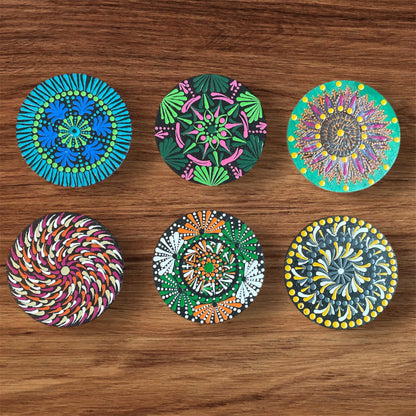 Single Drinks Coasters with Dot Art Designs Sealed for Protection