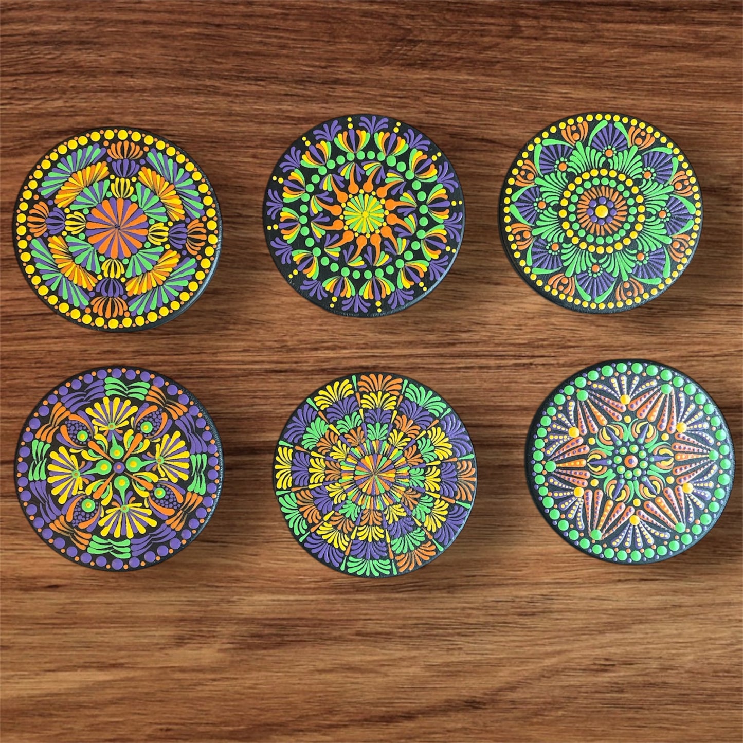 Single Round Drinks Coasters with Painted Mandalas