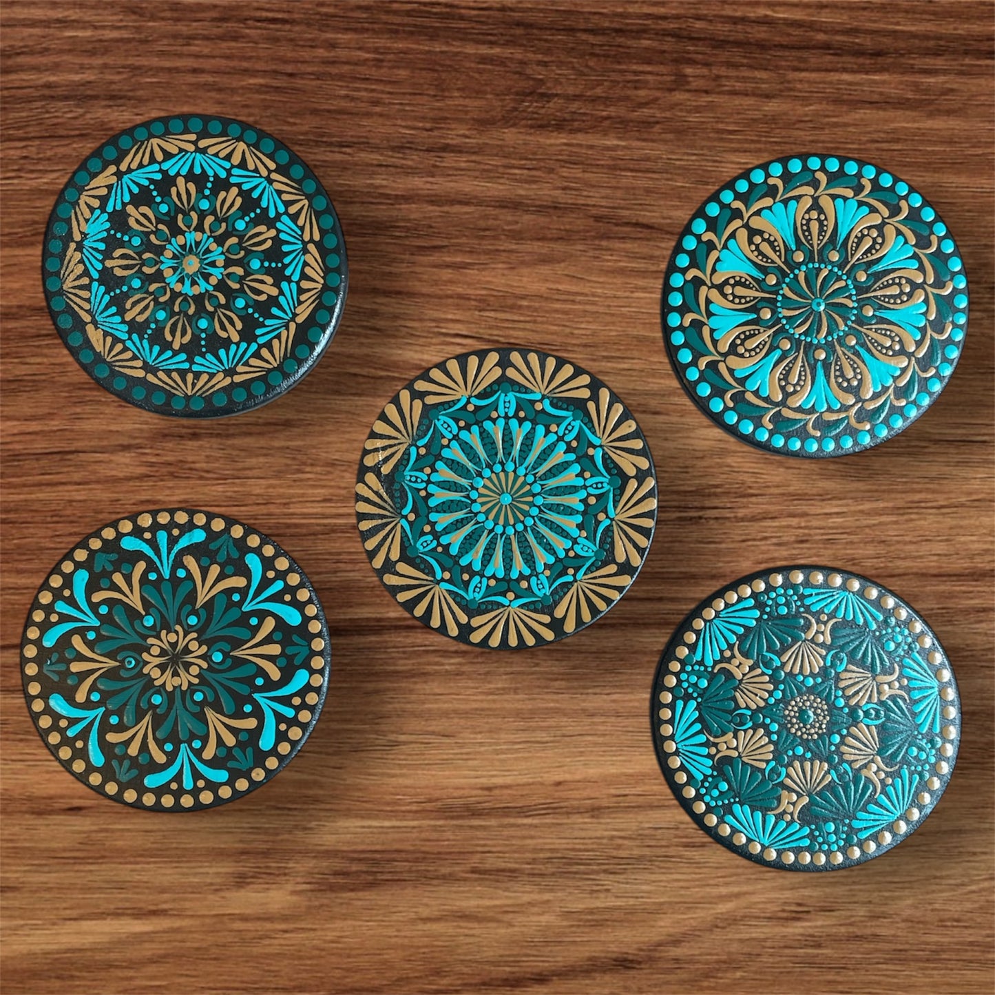 Single Drinks Coasters Hand Painted with Mandala Designs